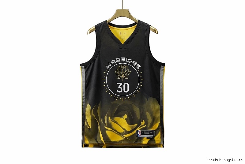 Curry Warriors black and yellow trendy brand jersey
