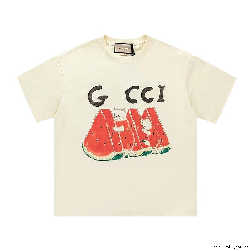 Gucci Cat and Watermelon Printed Off-white Casual T-Shirt