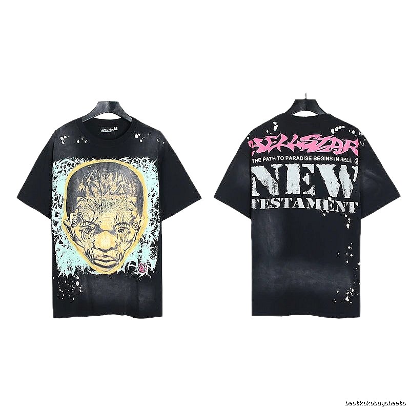 Hellstar Portrait Print Street Style Black T-shirt