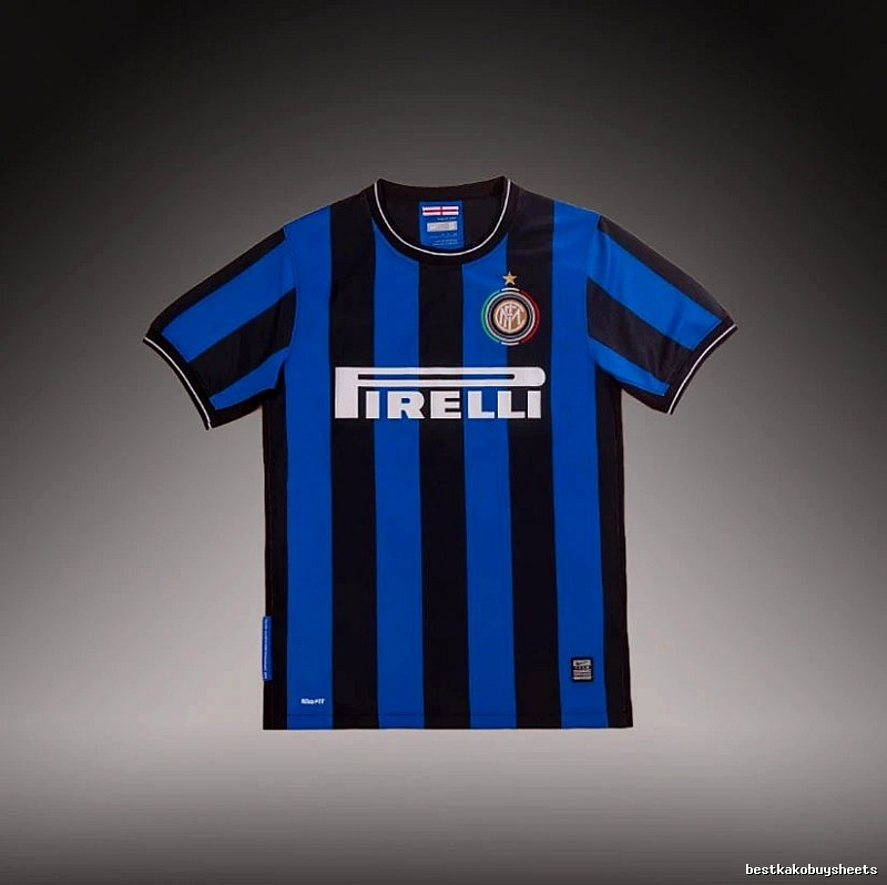 Inter Milan Monogram Brehme #3 soccer jersey Blue Black Striped for Layered Styling