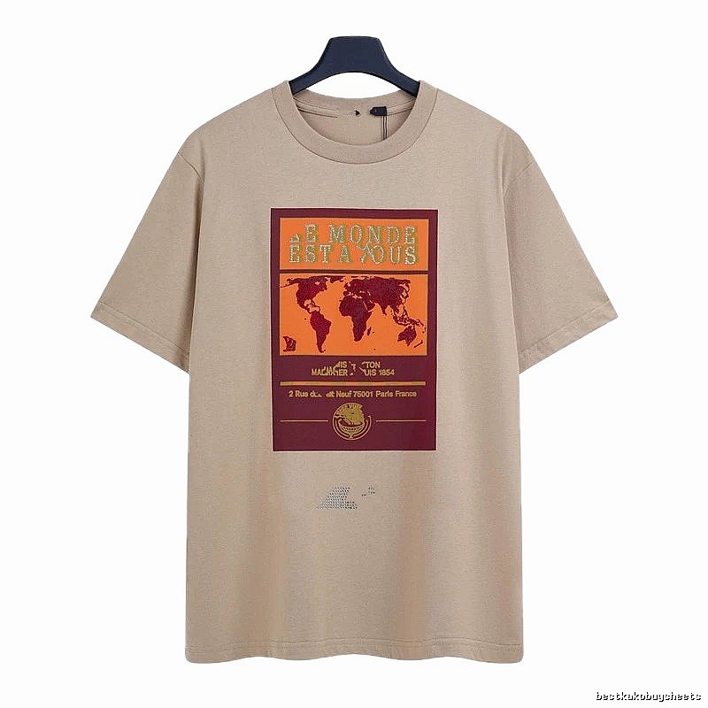 Louis Vuitton Vintage-style Map Print Khaki T-Shirt