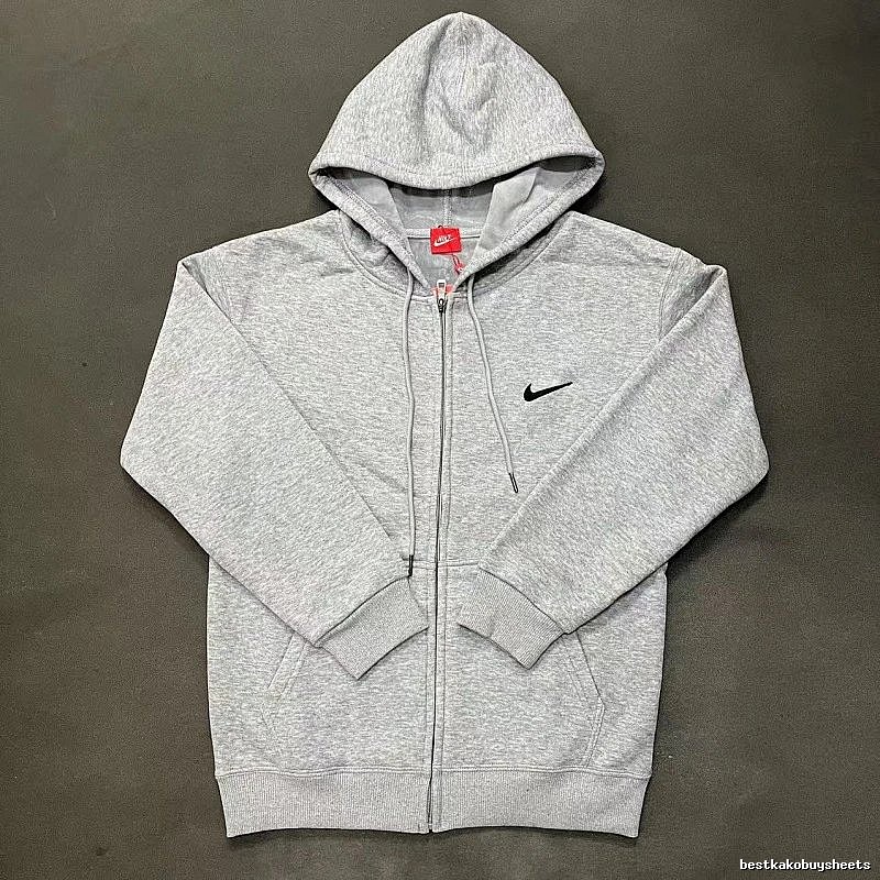 Nike Zip-Front Design Gray Zip Hoodie Daily Styling Swoosh