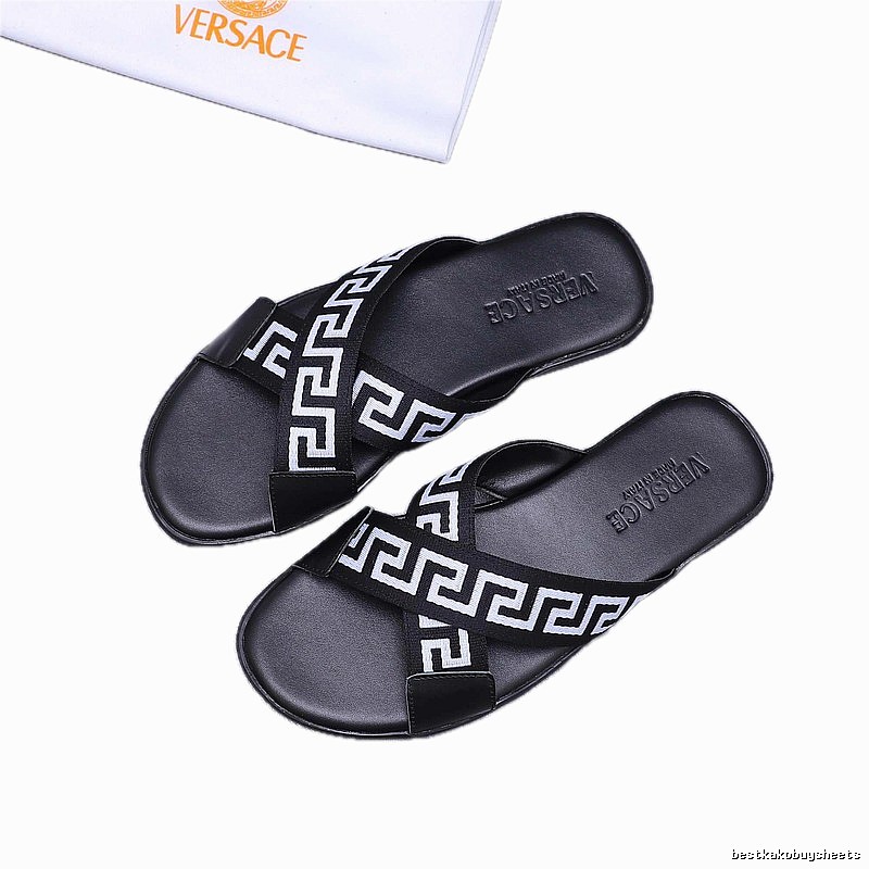 Versace Greek Key Streetwear Style Black Slides
