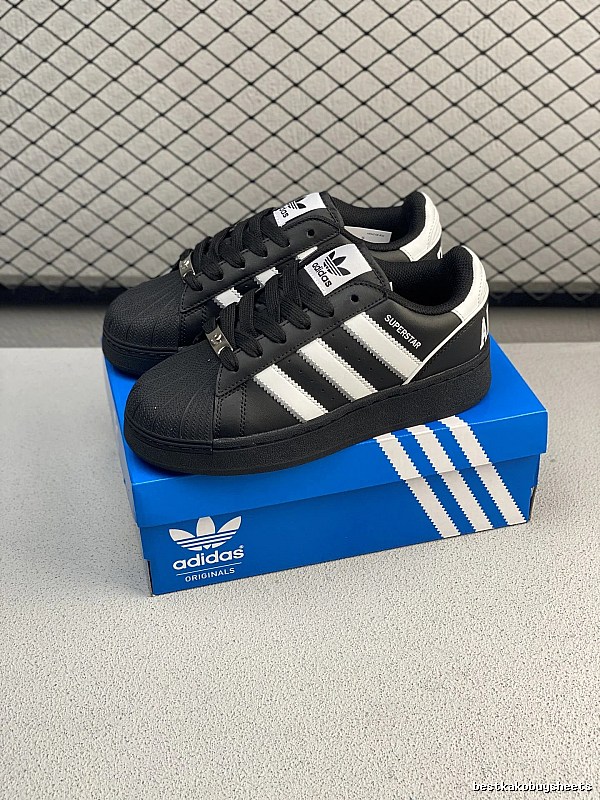 Adidas Shell-Toe Sneakers in Black and White, Finished with Retro Stripe Detail