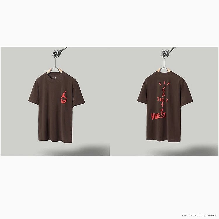 AJ x Travis Scott Co-branded Street Style Brown Short-sleeve T-shirt