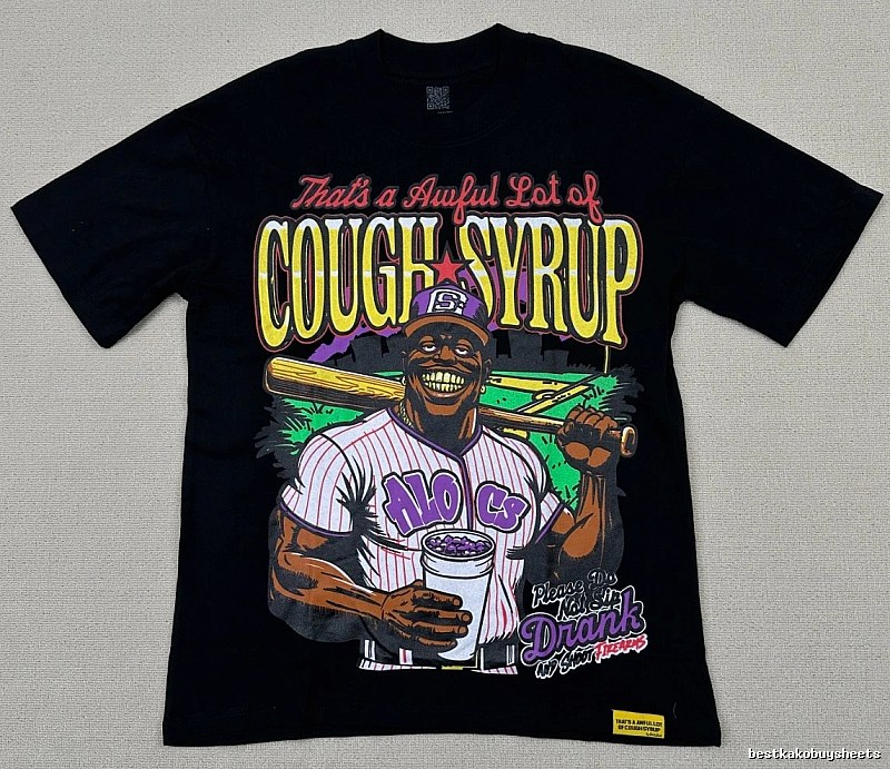 ALOCS American Retro Printed Black Short-sleeve T-shirt