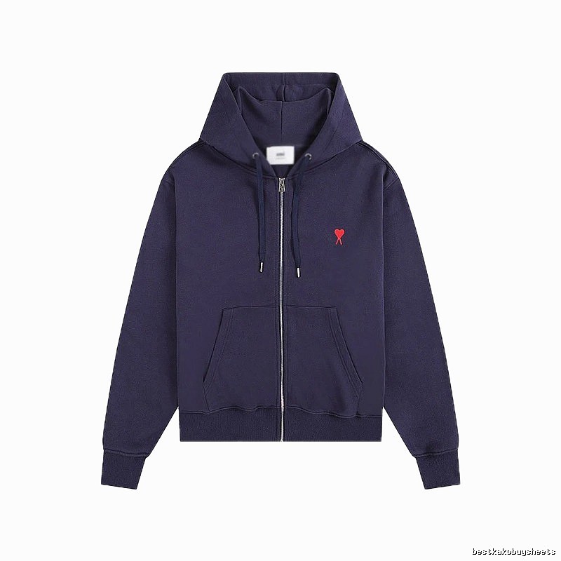 AMI Love Embroidery Style Dark Blue Hoodie