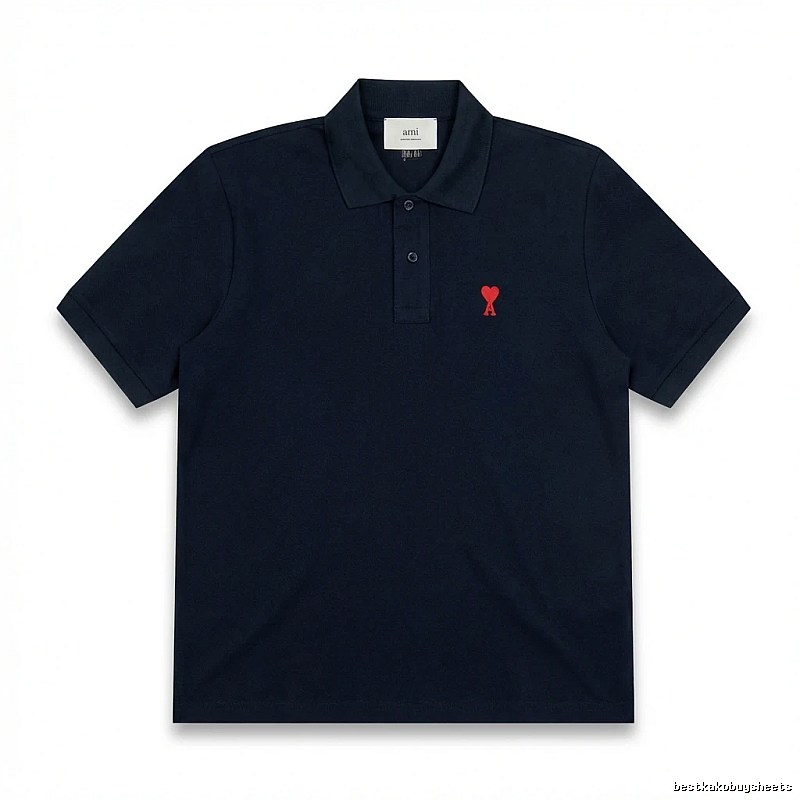AMI Love Heart Logo Minimalist Style Polo Shirt