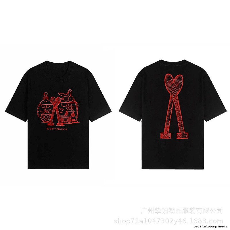 AMI red graffiti-style short-sleeve shirt