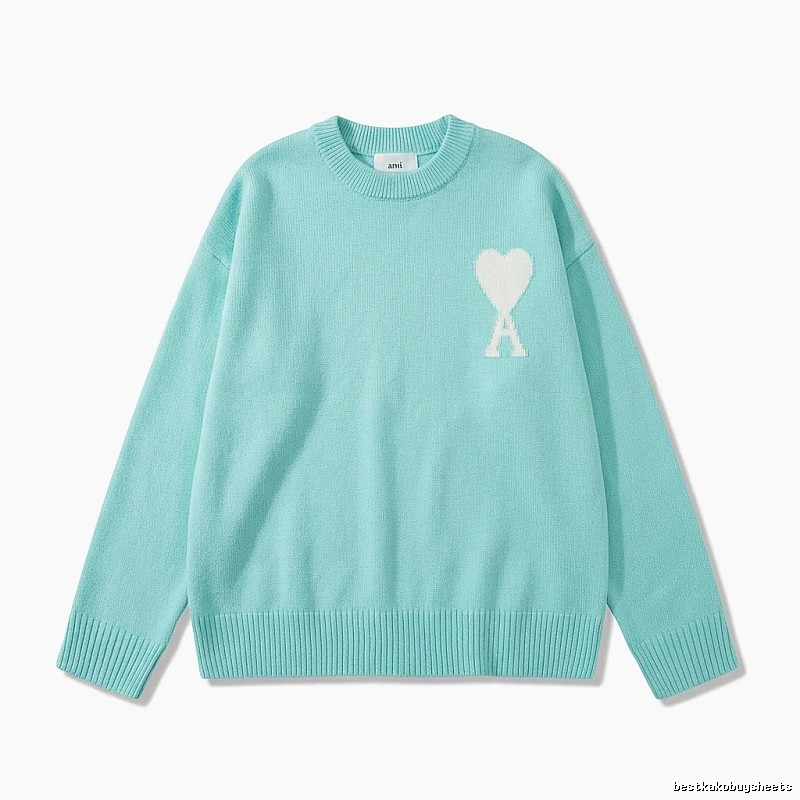 AMIRI's fresh-style blue sweater with a heart design.