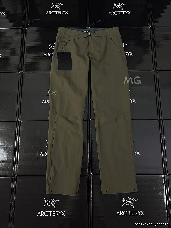 Arc'teryx Olive Technical Straight Pants with clean outdoor profile and subtle performance logo