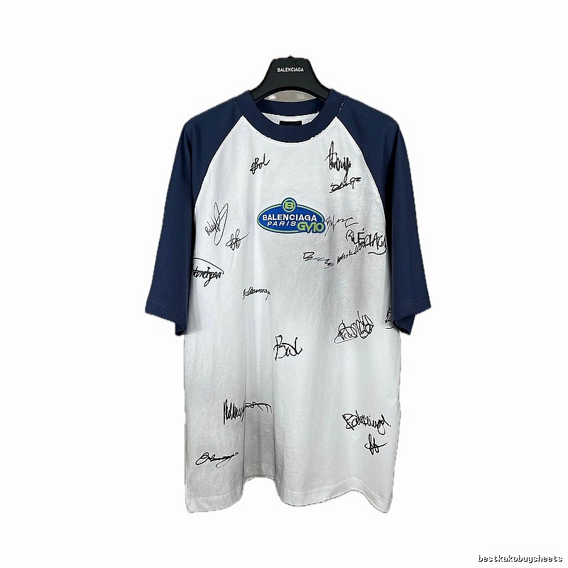 Balenciaga Blue and White Signature Style T-shirt