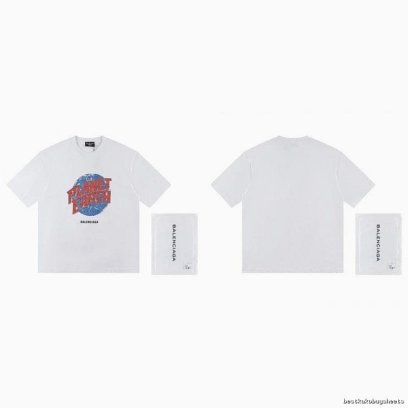 Balenciaga Distressed-style Earth Print White T-Shirt