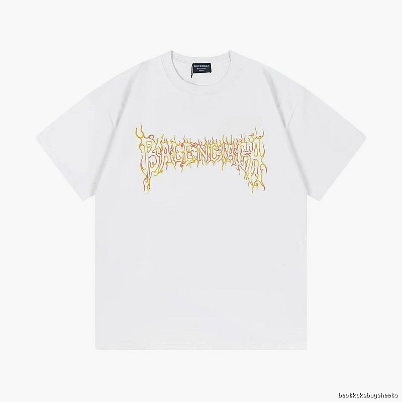 Balenciaga Gothic Style Flame Print White T-Shirt