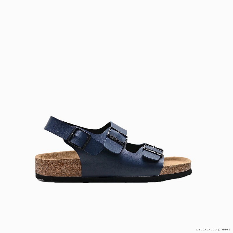 Birkenstock Double-buckle Casual Style Navy Blue Sandals