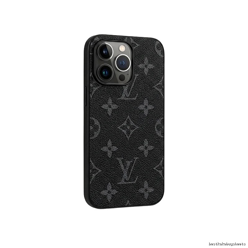 Black iPhone case with LV monogram pattern