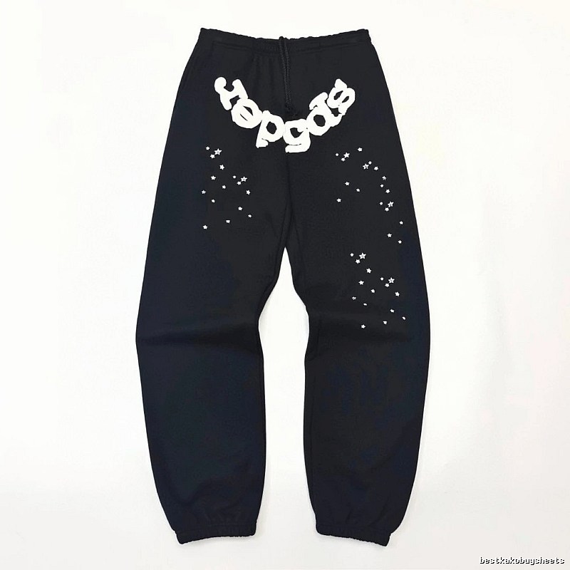 Bold White Branding Sp5der Logo Sweatpants in Black