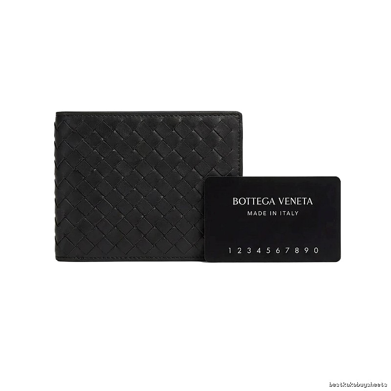Bottega Veneta Woven Style Black Short Wallet