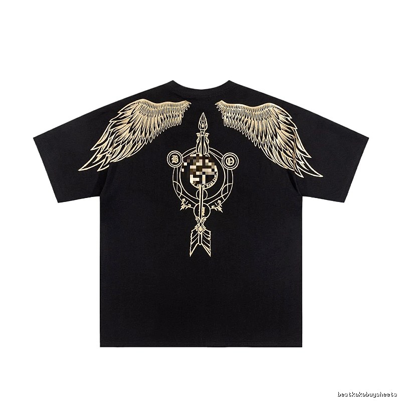 BOY Gold-foil Stamped Wings Street Style Black Short-sleeve T-shirt