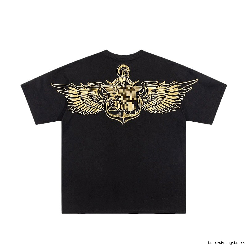 BOY Gold Foil Wings Street Style Black Short Sleeve T-shirt