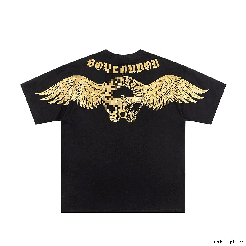 BOY Street Style Black Short-sleeve T-shirt with Gold Foil Stamped Wings
