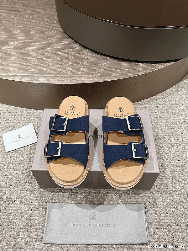 Brunello Cucinelli Buckled Casual-Style Navy Blue Slides