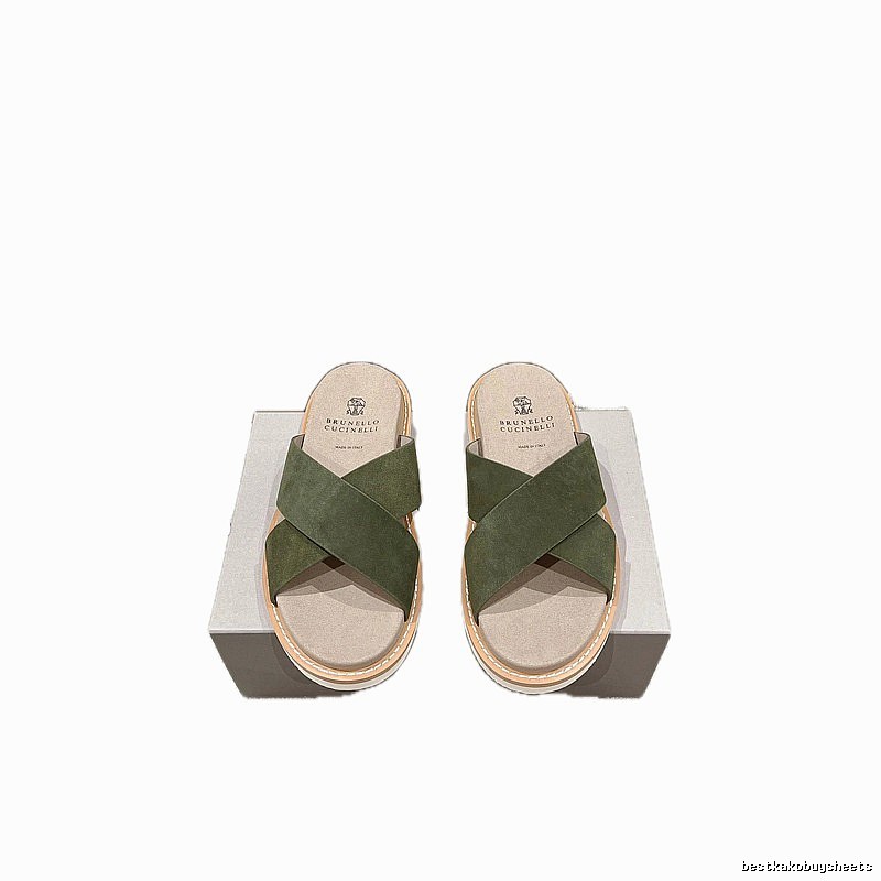 Brunello Cucinelli Casual-style Army Green Slides