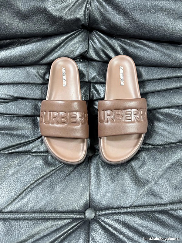 Burberry Embossed Minimalist-Style Brown Slide Sandals