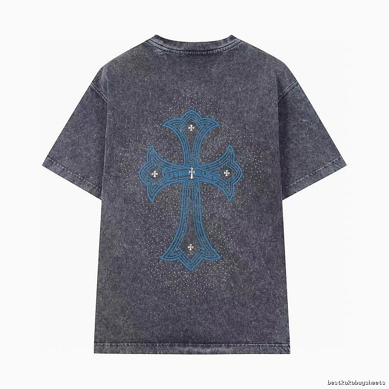 Chrome Hearts Blue Cross Vintage Charcoal Gray Short Sleeve T-shirt