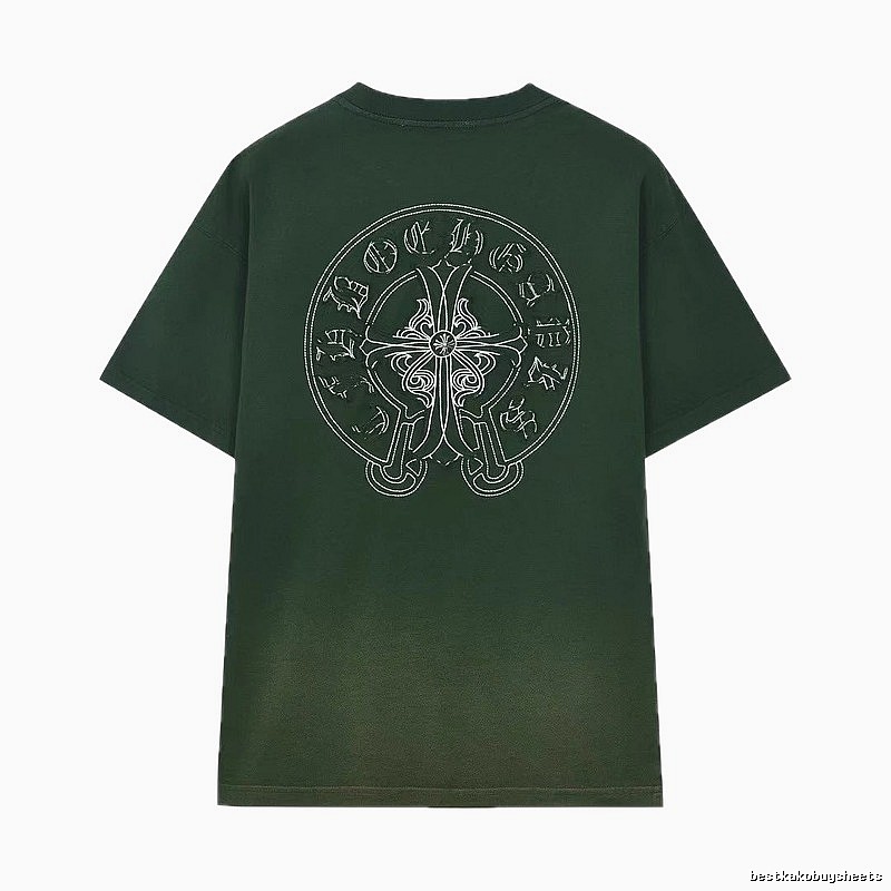 Chrome Hearts Cross-Embroidered Vintage Dark Green Short-Sleeve T-Shirt