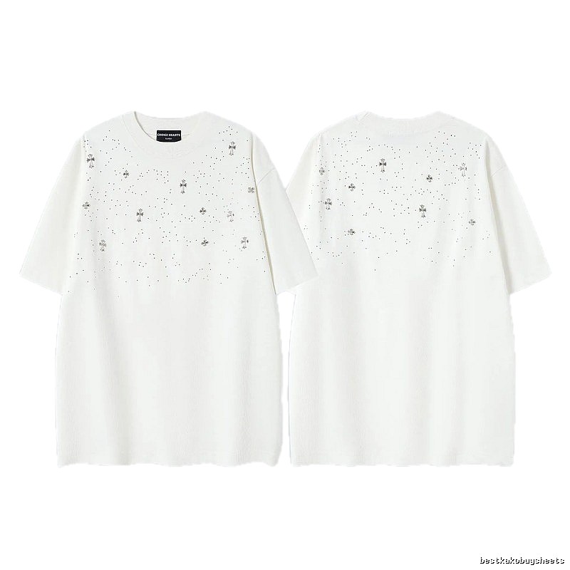 Chrome Hearts Cross Hot-Fix Rhinestone Street Style White T-Shirt