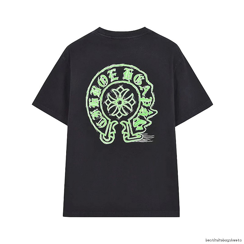Chrome Hearts Horseshoe Print Street Style Black & Green Short-Sleeve T-Shirt
