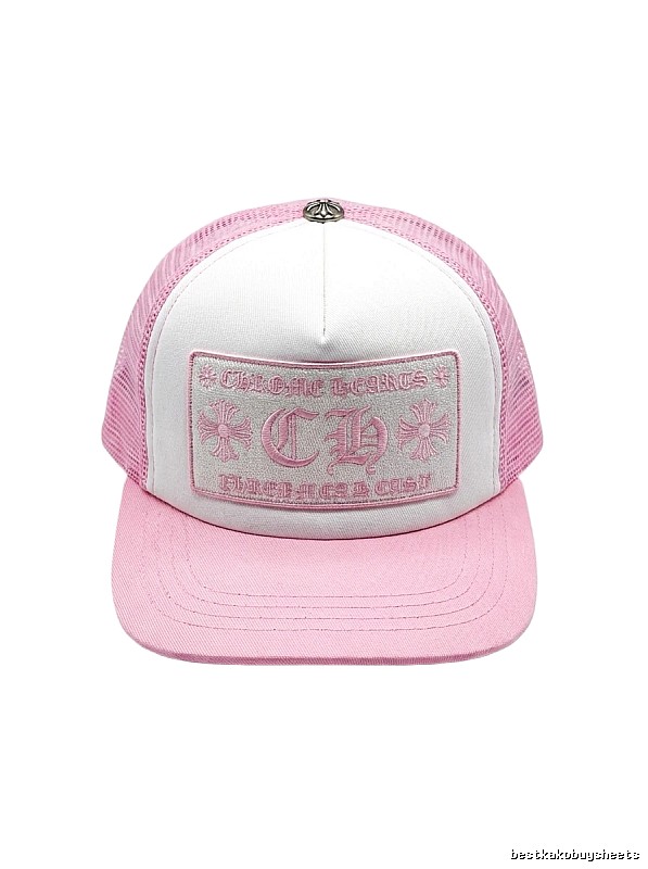 Chrome Hearts Pink and White Patchwork Trendy Hat