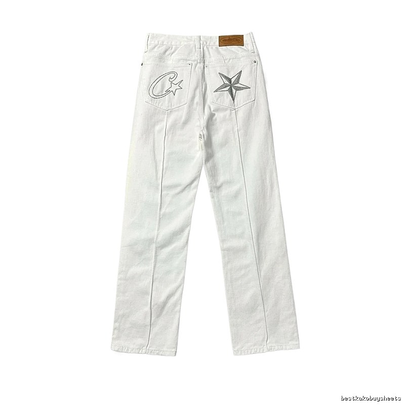 Corteiz Star Embroidery White Jeans