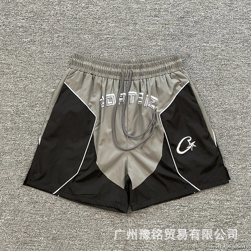Corteiz Street Style Black and Grey Colorblock Athletic Shorts
