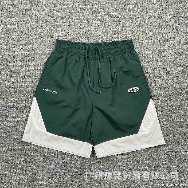 Corteiz Street Style Dark Green & White Colorblock Casual Shorts