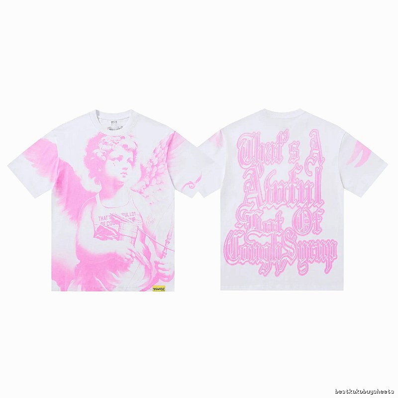 COUGH SYRUP Angel Print Street Style White and Pink T-shirt