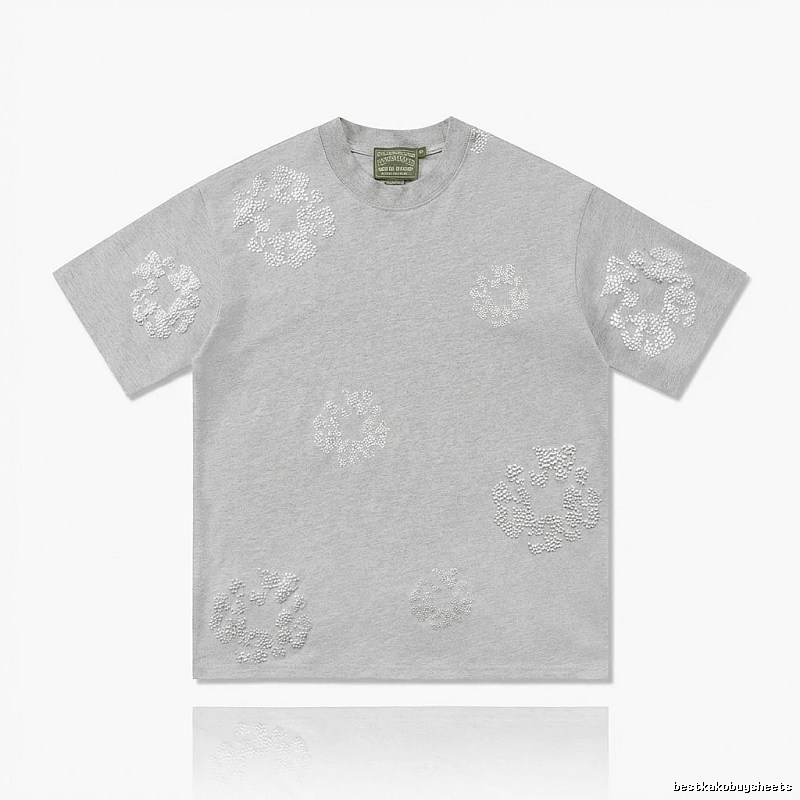 DENIM TEARS Retro - Style Light Gray T - Shirt