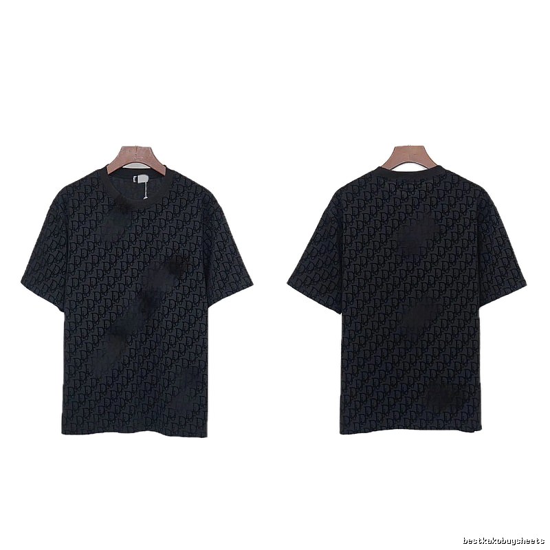Dior All-over Monogram Print Light Luxury Style Black T-Shirt