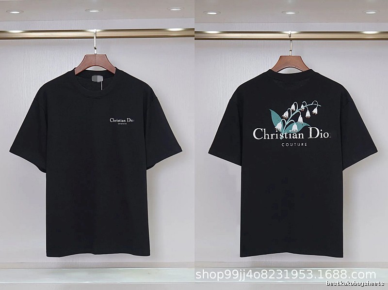 Dior Casual Black T-Shirt with Lily of the Valley Print