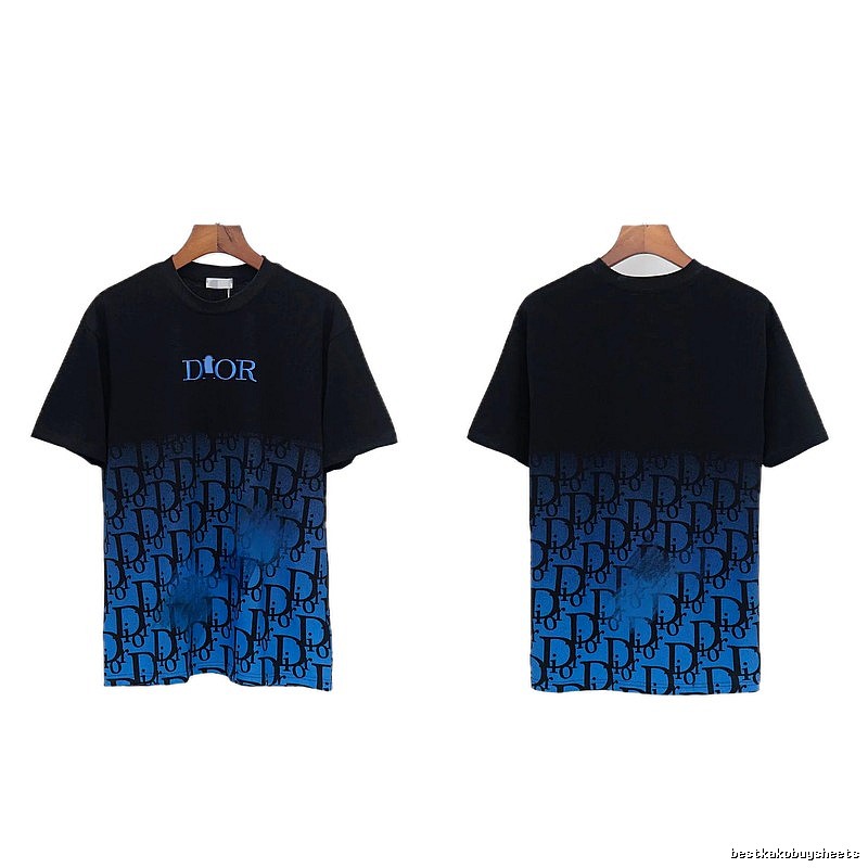 Dior Classic Monogram Trendy Style Black-Blue Gradient T-Shirt