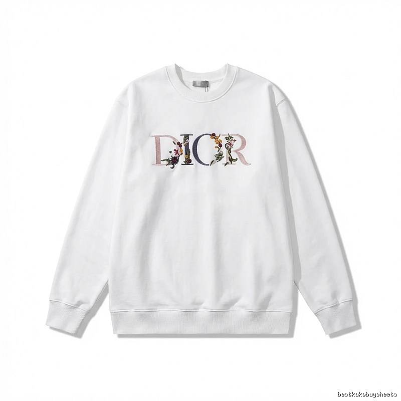 Dior floral embroidery style white sweatshirt