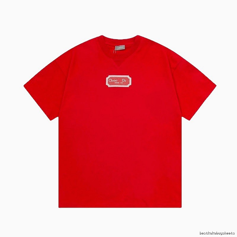 Dior Logo Embroidered Minimalist Style Red Short-sleeve T-shirt