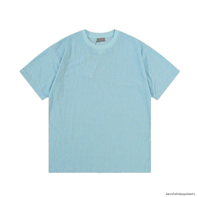 Dior Monogram All-over Print Light Luxury Style Light Blue T-Shirt