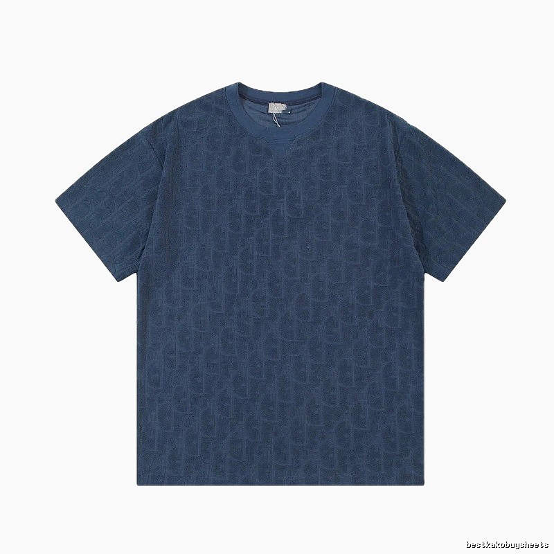Dior Oblique All-over Print Light Luxury Style Navy Blue T-Shirt