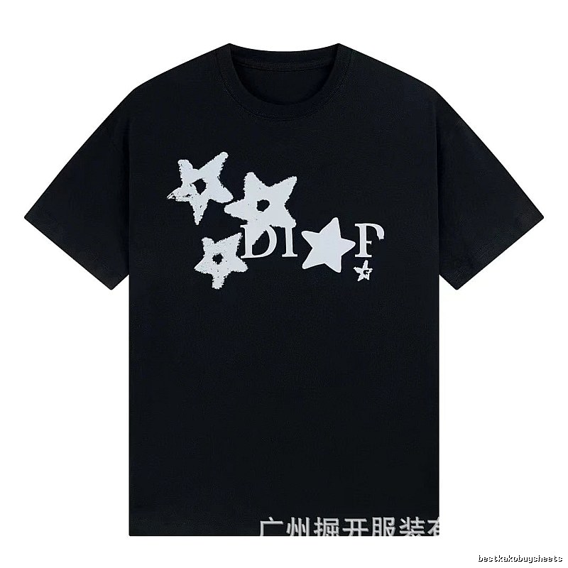 Dior Star Print Street Style Black T-Shirt