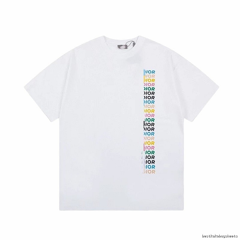 Dior Trendy Style Side-row Colored Print White T-Shirt
