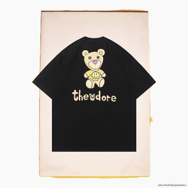 DREW Bear Print Streetwear Brand Black Short Sleeve T-shirt