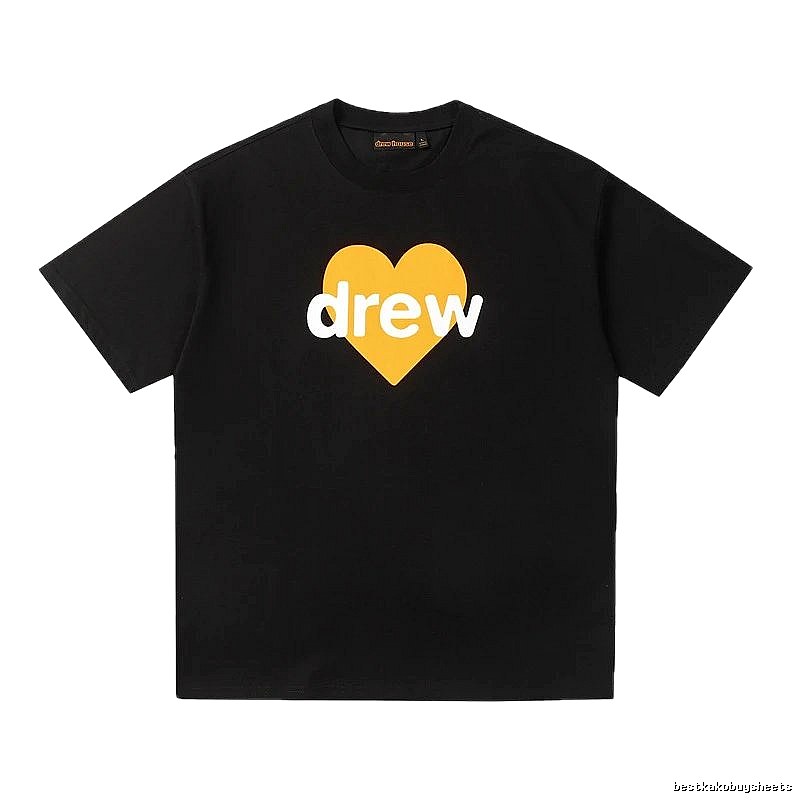 DREW Heart Print Streetwear Style Black Short Sleeve T-shirt