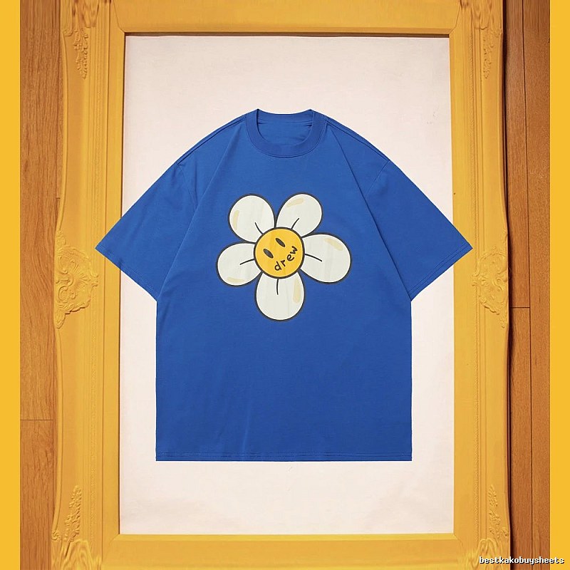 DREW Smiley Face Floral Street Style Blue T-shirt